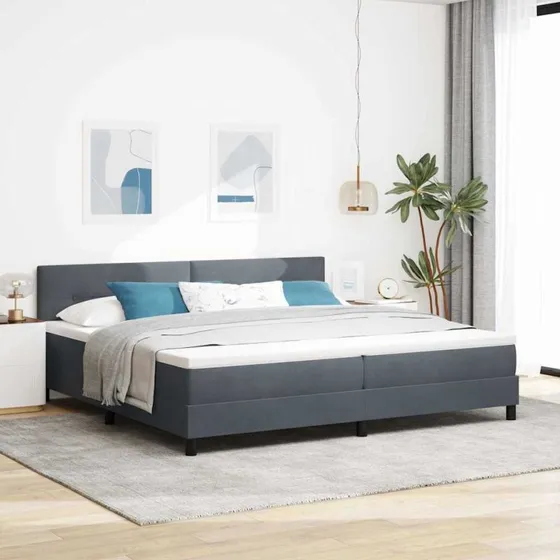 vidaXL LED Box Spring Seng 200x200 cm Mørkegrå Fløjl