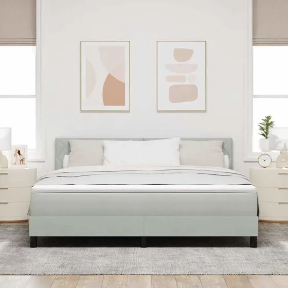 vidaXL LED Box Spring Seng 180x200 cm Lysegrå Fløjl