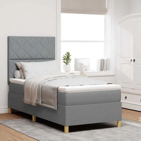 vidaXL LED Box Spring Seng 100 x 200 cm Lysegrå Stof