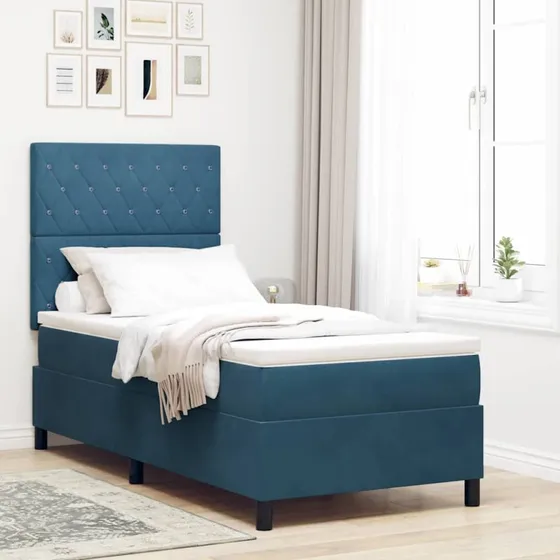 vidaXL LED Box Spring Seng, Mørk blå, 90 x 200 cm
