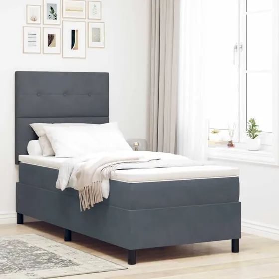 vidaXL LED Box Spring Seng, Mørkegrå, 100 x 200 cm