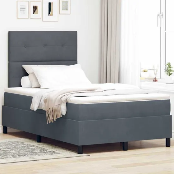vidaXL LED Box Spring Seng, Mørkegrå, 120 x 200 cm, Fløjl