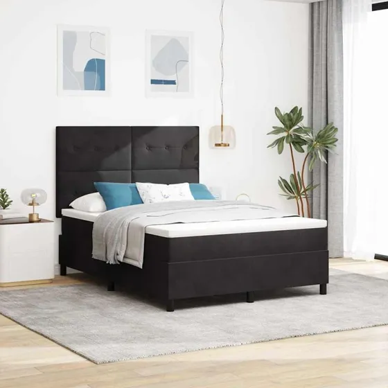 vidaXL LED Box Spring Seng med Madras, Sort, 160 x 200 cm