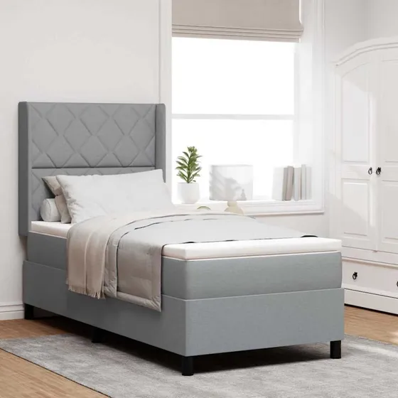 vidaXL LED Box Spring Seng Lysegrå 100x200 cm Stof