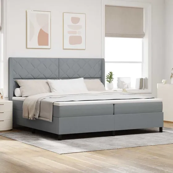 vidaXL LED Box Spring Seng Lysegrå 200x200 cm Stof