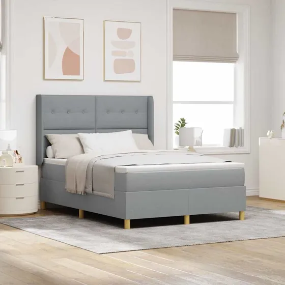 vidaXL Box spring seng med LED-lysstrimler Lysegrå 140x200 cm