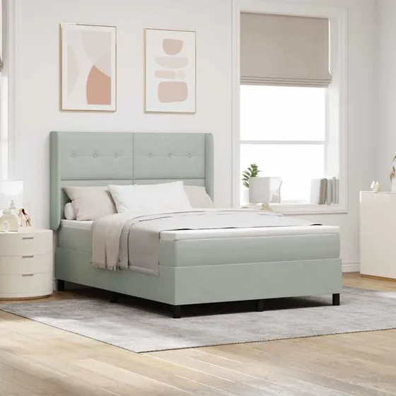 vidaXL Box Spring Seng med LED-lysstrimler Lysegrå 140x200 cm Fløjl