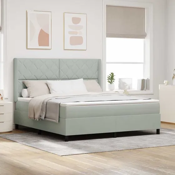 vidaXL Box Spring Seng med LED, Lysegrå 180x200 cm, Fløjl