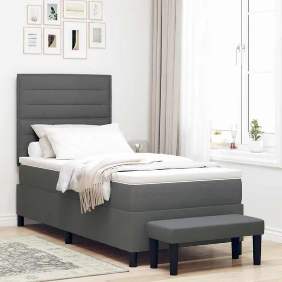 vidaXL Box Spring Seng 90 x 200 cm Mørkegrå Stof
