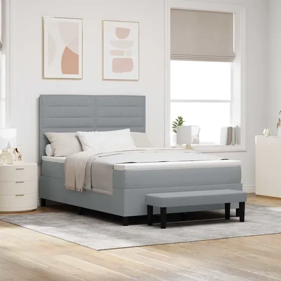 vidaXL Box Spring Seng 140x200 cm Lysegrå med Justerbar Hovedgærde