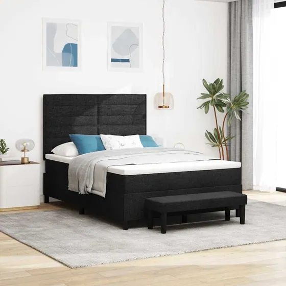 vidaXL Box Spring Seng 140 x 200 cm Sort med Justerbar Hovedgærde
