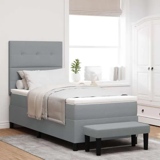 vidaXL Box spring seng med hovedgærde Lysegrå 90x200 cm