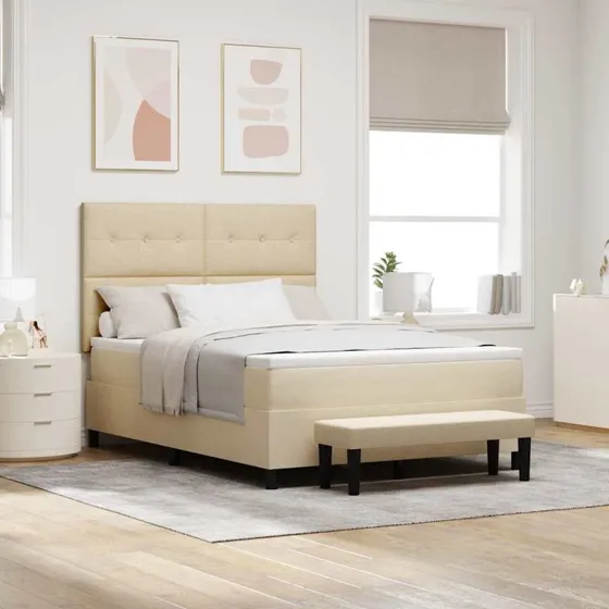 vidaXL Box spring seng med hovedgærde, Creme, 160 x 200 cm