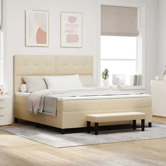 vidaXL Box spring seng med hovedgærde, Creme, 180 x 200 cm