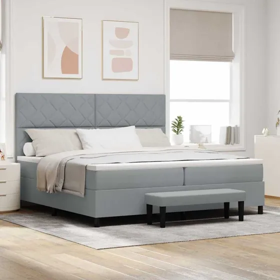 vidaXL Box Spring Seng med Madras Lysegrå 200x200 cm