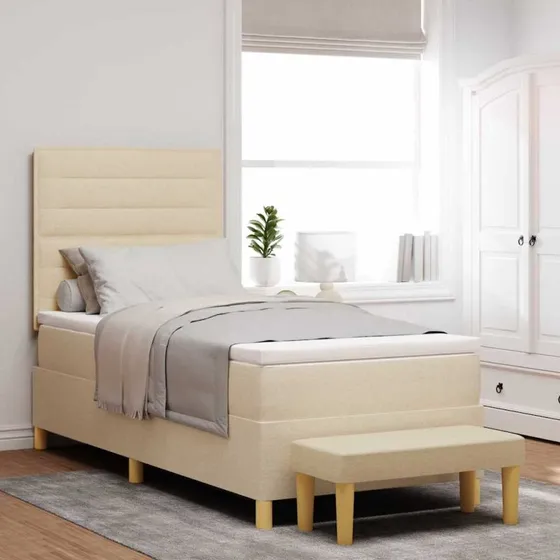 vidaXL Boxspring seng creme 200 x 90 cm med pude og hovedgærde