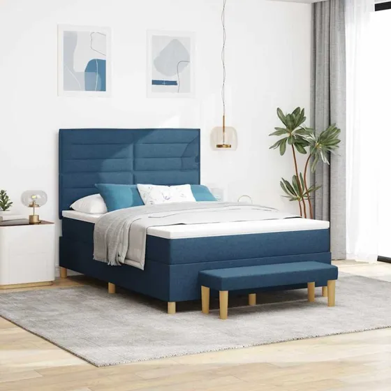 vidaXL Box Spring Seng med Hovedgærde Blå 190x140 cm