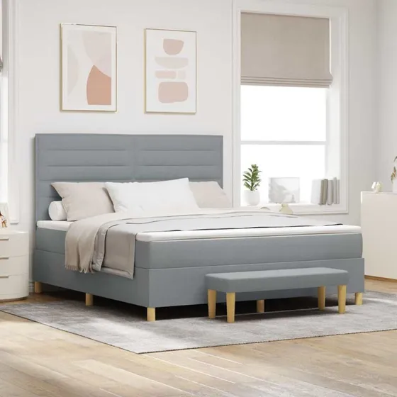 vidaXL Box Spring Seng med Hovedgærde Lysegrå 200x180 cm