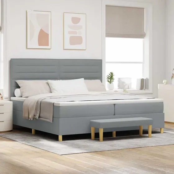 vidaXL Box spring seng med madras Lysegrå 200x200 cm