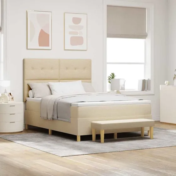 vidaXL Box spring seng med hovedgærde, creme, 200 x 160 cm