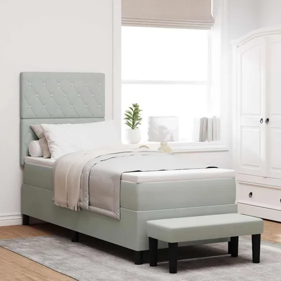 vidaXL Boxspring seng 200 x 80 cm lysegrå med fløjls hovedgavl