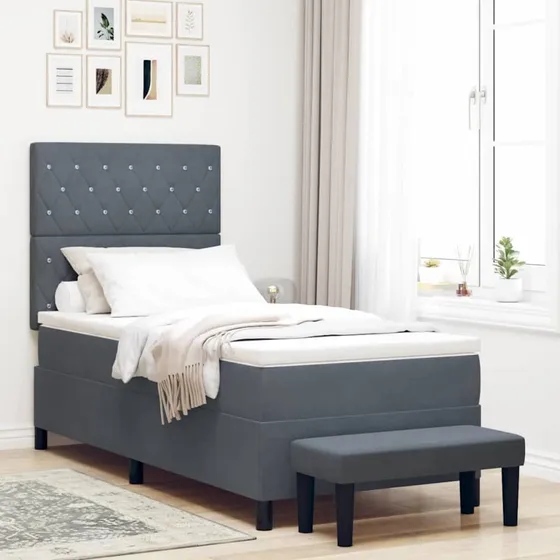 vidaXL Box Spring Seng med Madras Mørkegrå 90 x 190 cm Fløjl