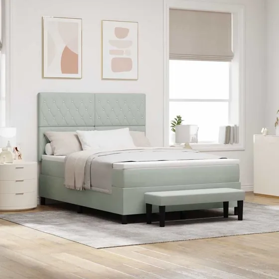 vidaXL Boxspring seng med fløjls hovedgavl, lysegrå, 200 x 140 cm