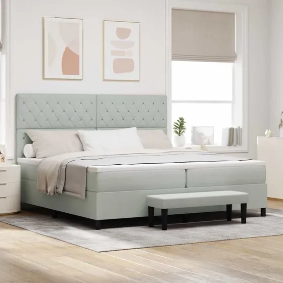 vidaXL Boxspring Seng med Madras Lysegrå 200x200 cm Fløjl