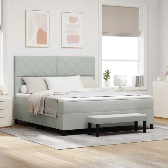 vidaXL Boxspring seng med fløjls hovedgavl, lysegrå, 200 x 180 cm