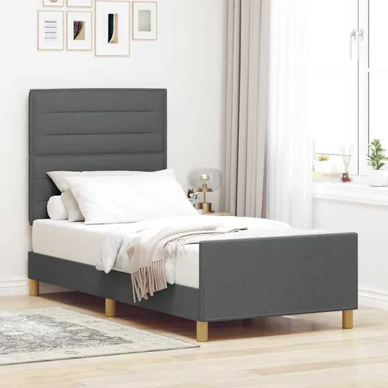 vidaXL Sengestel med Hovedgærde Mørkegrå 100x200 cm Stof