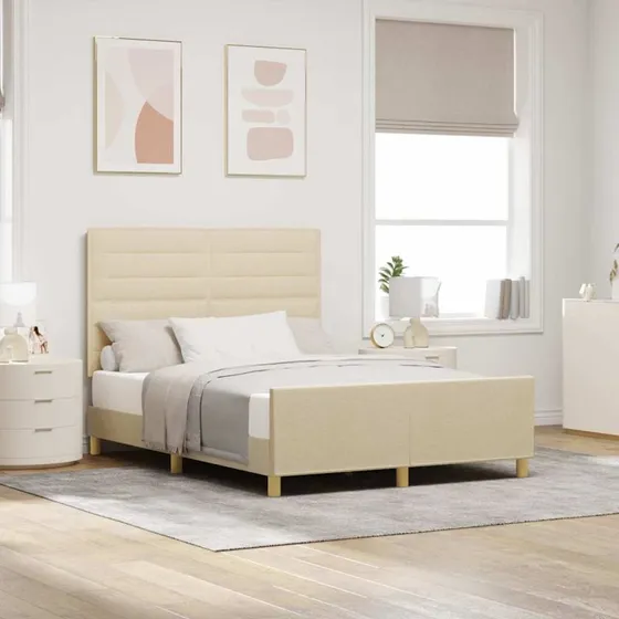vidaXL Sengestel med hovedgærde Creme 140 x 200 cm Stof