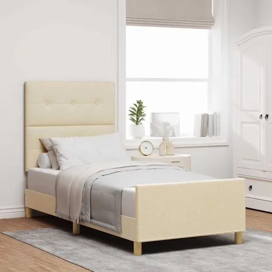 vidaXL Sengestel Creme 100 x 200 cm med Hovedgærde