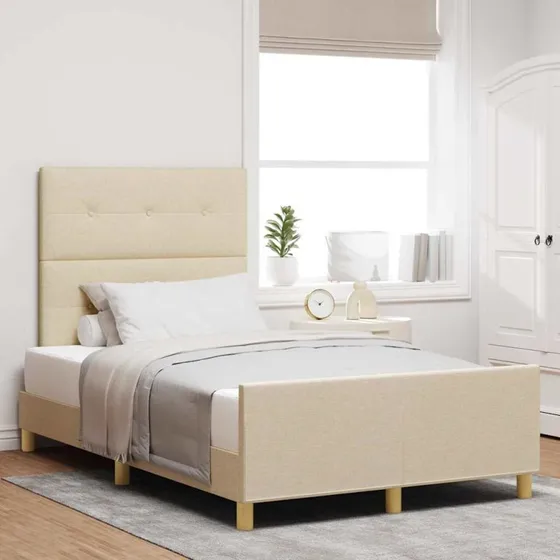 vidaXL Sengestel med hovedgærde Creme 120 x 200 cm Stof