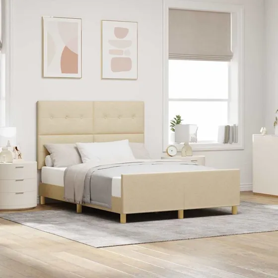 vidaXL Sengestel med hovedgærde Creme 140x200 cm Stof