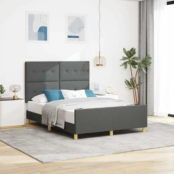 vidaXL Sengestel med Hovedgærde Mørkegrå 160x200 cm Stof