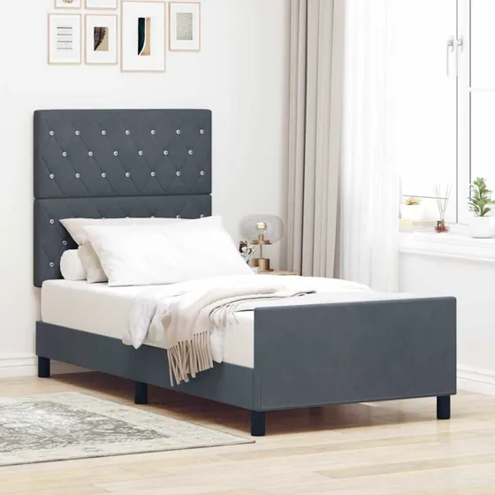 vidaXL Boxspring Seng med Hovedgærde, Mørkegrå, 90 x 200 cm, Fløjl