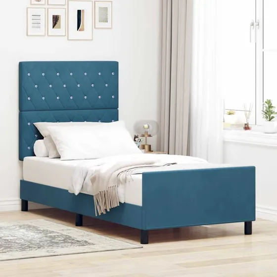 vidaXL Box spring seng med hovedgærde, mørk blå, 90 x 200 cm, fløjl