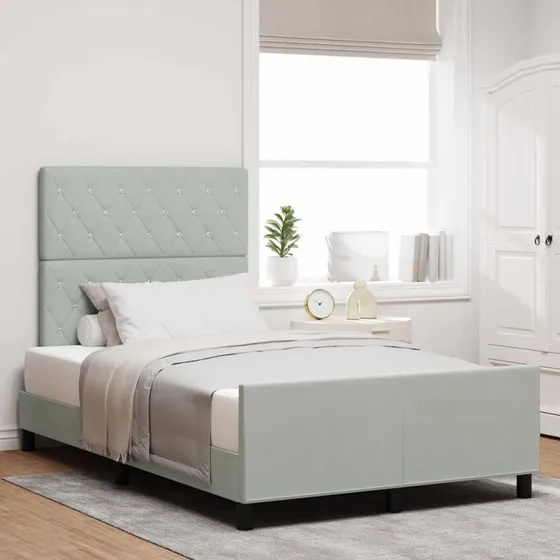 vidaXL Boxspring Seng med Hovedgærde Lysegrå 120x200 cm Fløjl