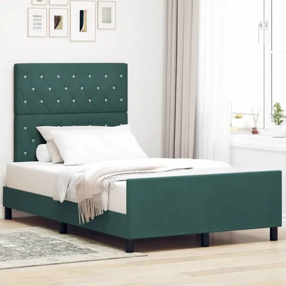 vidaXL Boxspring Seng med Hovedgærde, Mørkegrøn, 120 x 200 cm, Fløjl