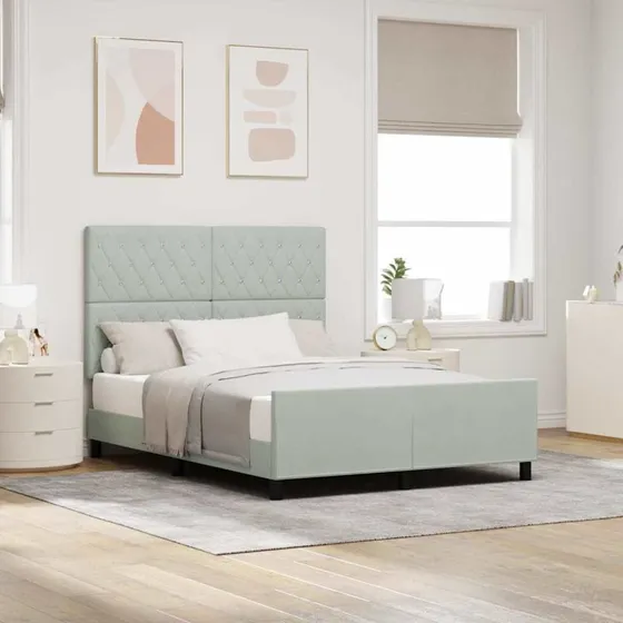 vidaXL Boxspring Seng med Hovedgærde Lysegrå 160x200 cm