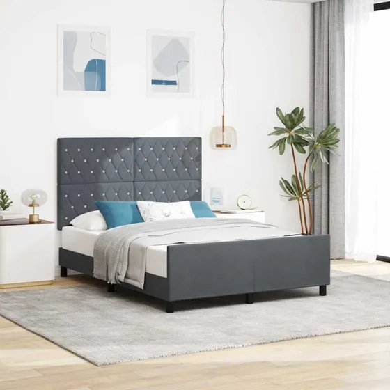 vidaXL Box spring seng med hovedgærde, mørkegrå, 160 x 200 cm