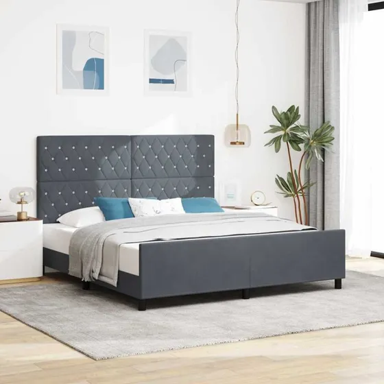 vidaXL Boxspring seng med hovedgærde, mørkegrå, 180 x 200 cm, fløjl