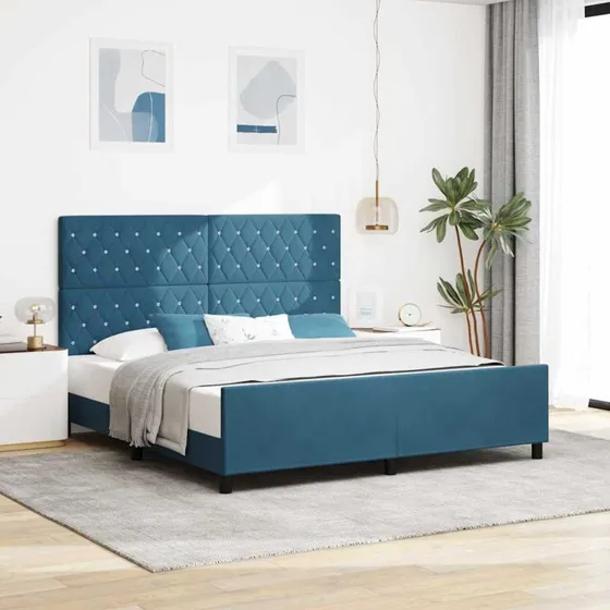 vidaXL Box spring seng med hovedgærde, mørk blå, 180 x 200 cm, fløjl
