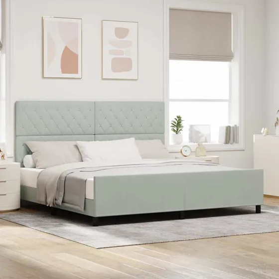 vidaXL Boxspring Seng med Hovedgærde Lysegrå 200x200 cm