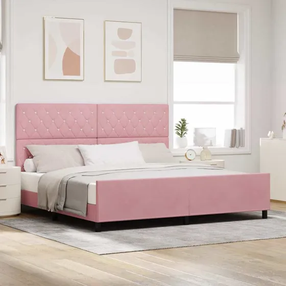 vidaXL Boxspring seng med hovedgærde, lyserød, 200 x 200 cm, fløjl