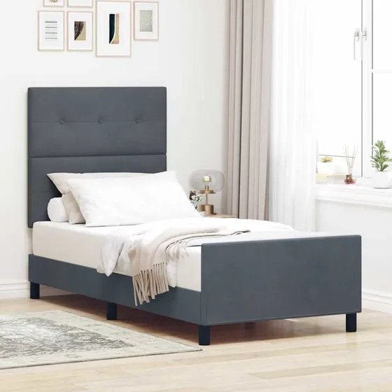 vidaXL Boxspring Seng med Hovedgærde, Mørkegrå, 90 x 190 cm, Fløjl