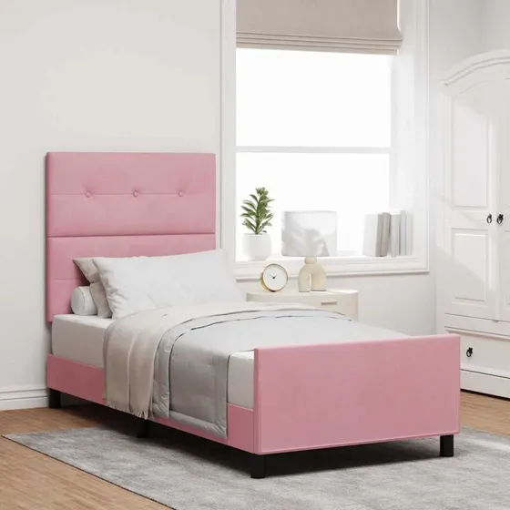 vidaXL Box spring seng med hovedgærde Lyserød 90 x 190 cm Fløjl
