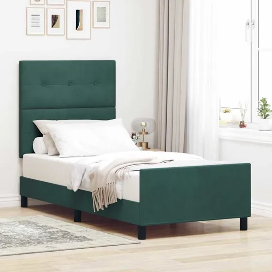 vidaXL Box Spring Seng med Hovedgærde, Mørkegrøn, 90 x 200 cm, Fløjl