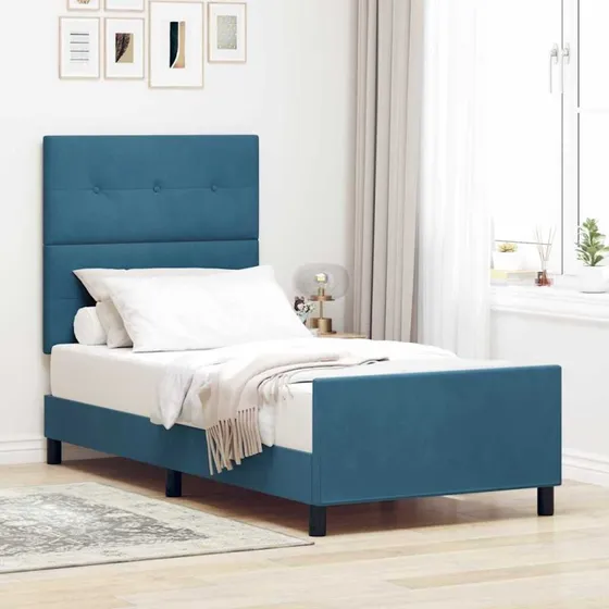 vidaXL Boxspring seng med hovedgærde, mørk blå, 90 x 200 cm, fløjl