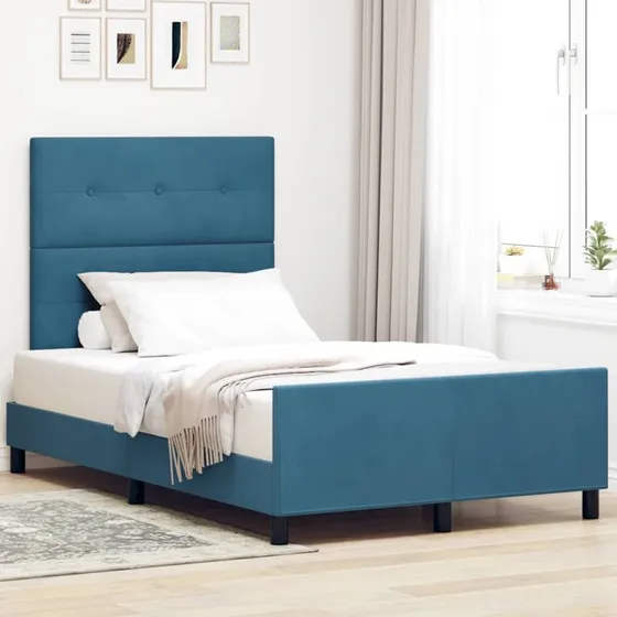vidaXL Box spring seng med hovedgærde, mørk blå, 120 x 190 cm